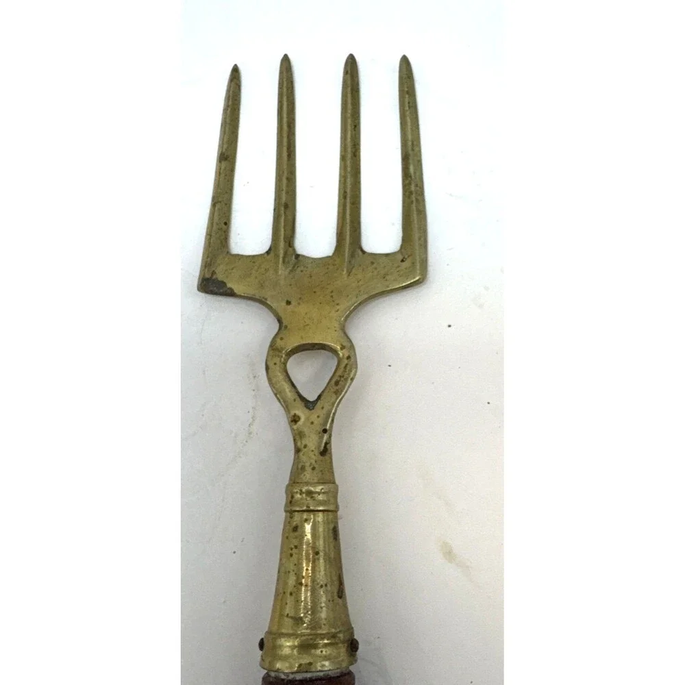 Antique Brass and Wooden 4 piece Kitchen Accessory Utensils Tools Set